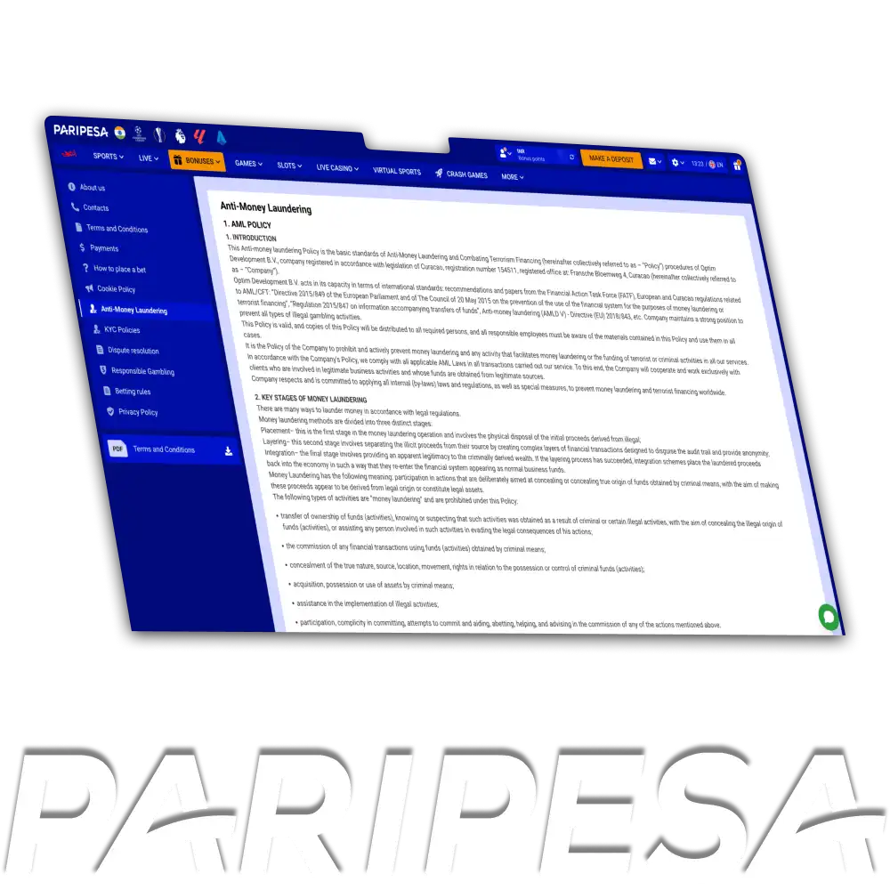 PariPesa's anti-money laundering policy.