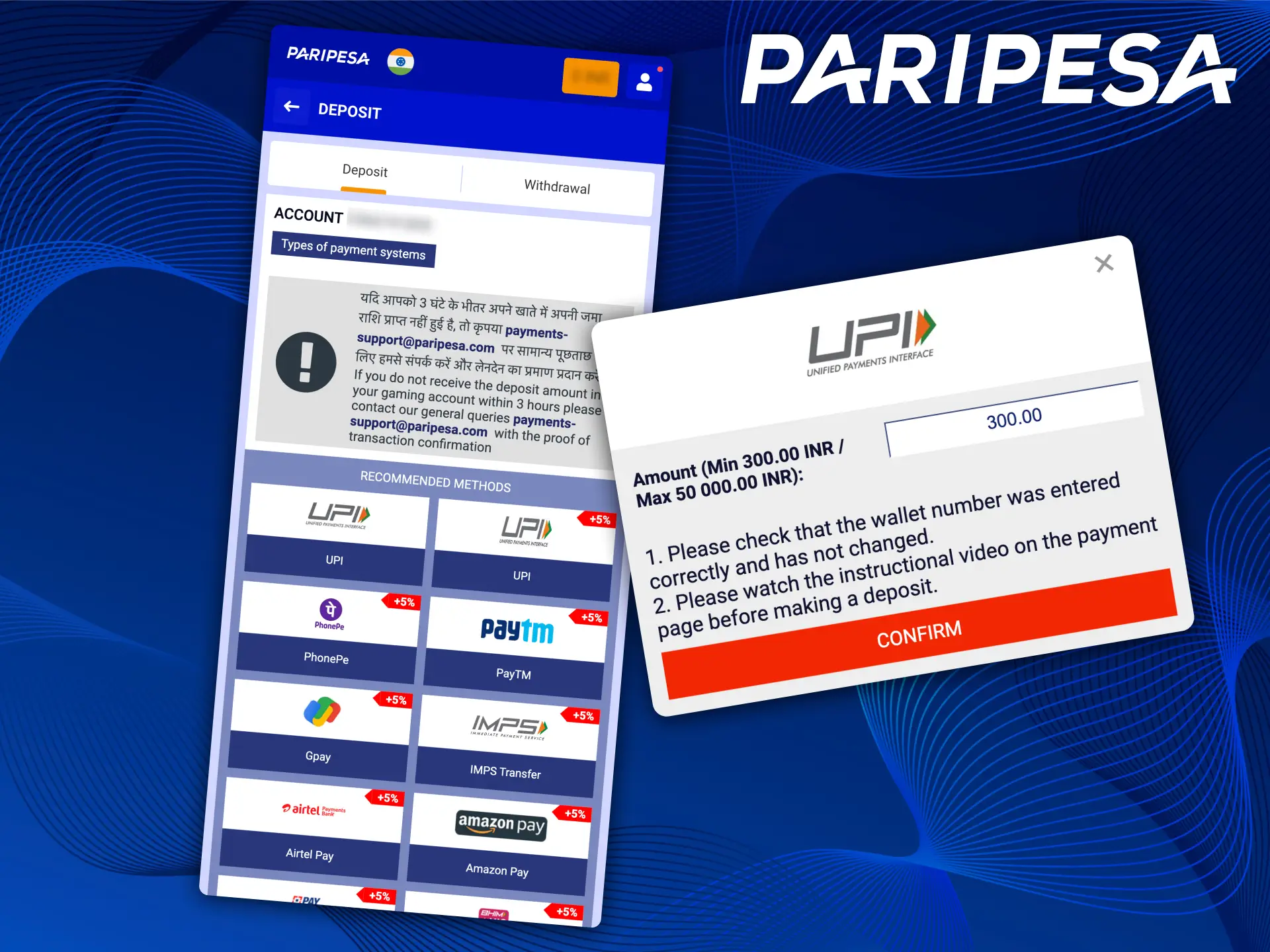 Top up your PariPesa casino account.